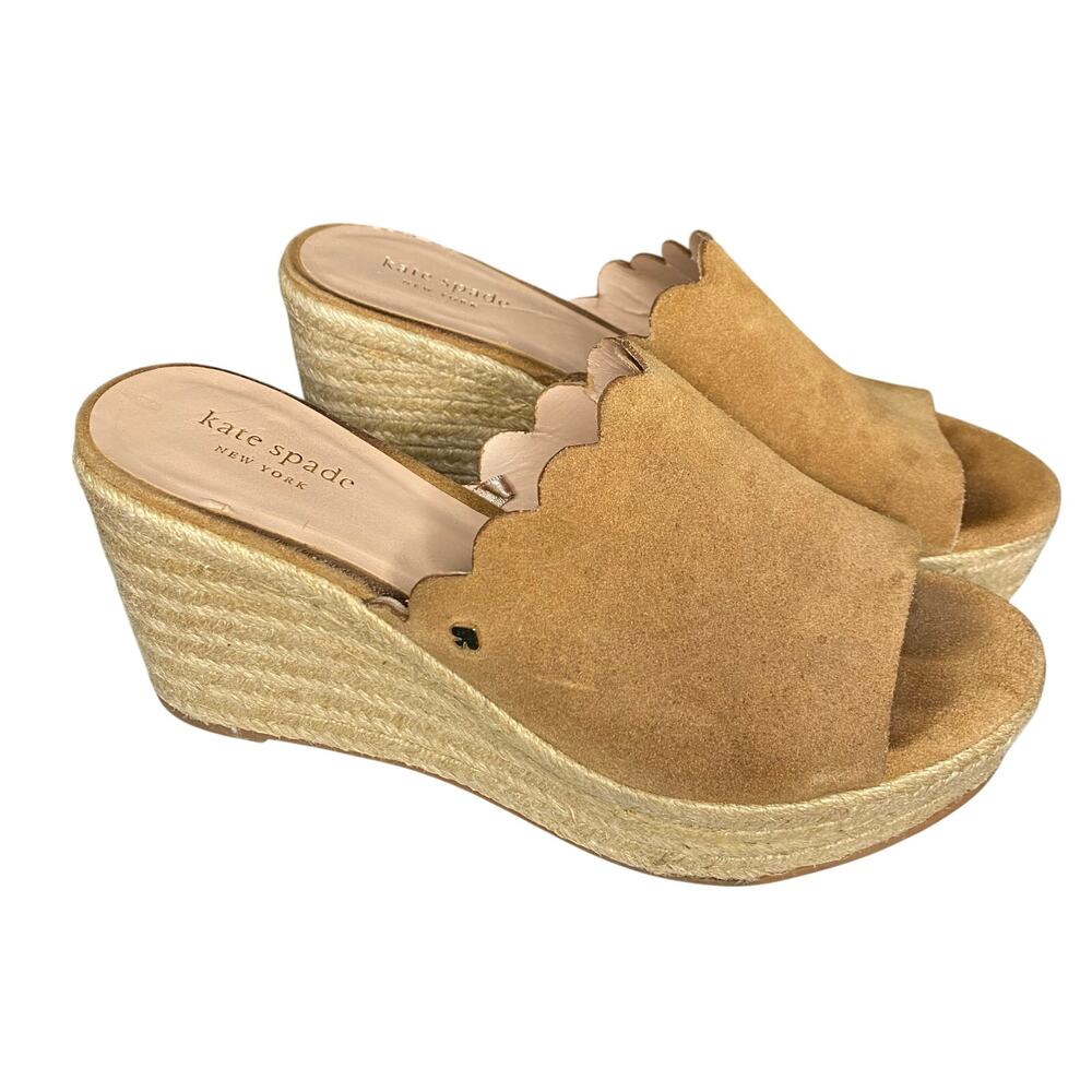 Kate Spade Toby Women's Sandals Size 7.5 Tan Leather Wedge Espadrille Sandals